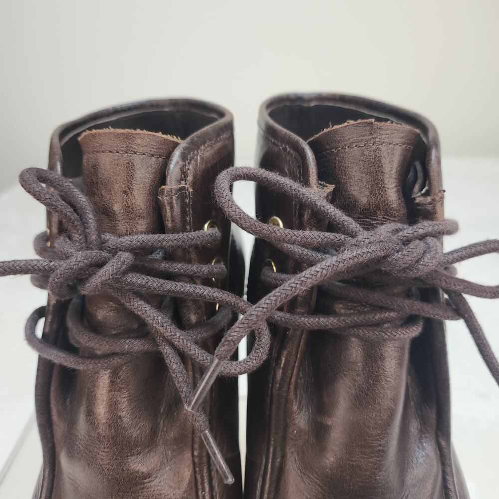 Dark Academia Whimsigoth Brown Leather Moc Toe Wedge Boots 6.5 90s Minimalist - Picture 5 of 15